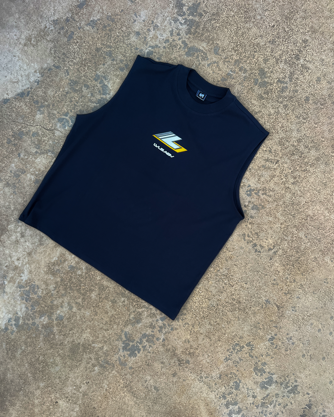 DROP 009 — LVLS ABV Navy Blue Racing Cutoff Shirt