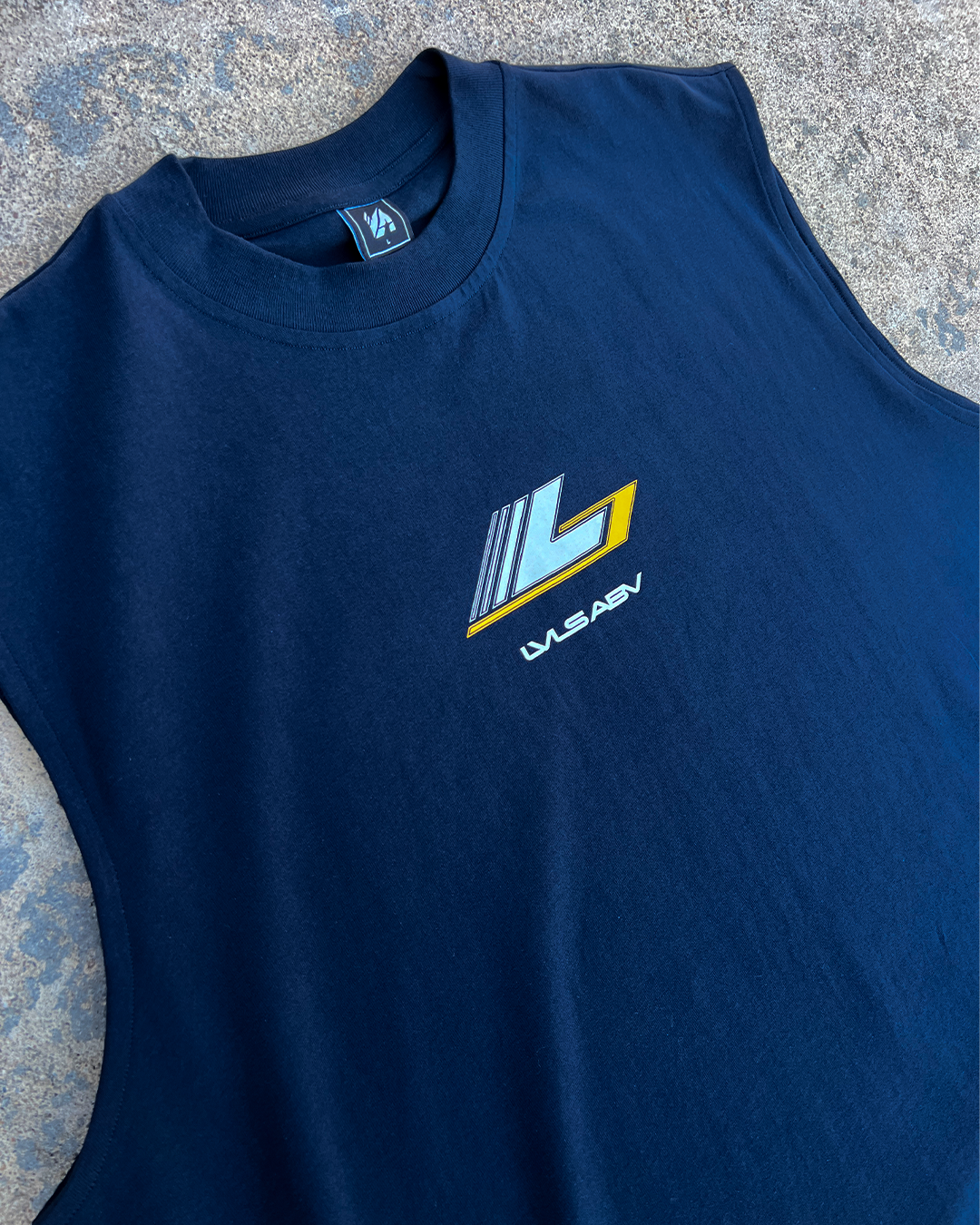 DROP 009 — LVLS ABV Navy Blue Racing Cutoff Shirt